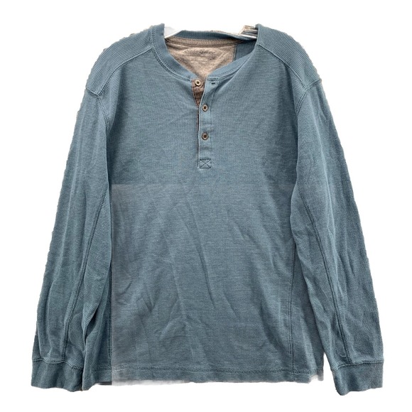 Eddie Bauer Henley Shirt Mens Medium Waffle Knit Blue Camping Thermal Sportswear - Picture 1 of 11